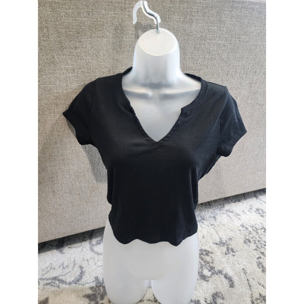 Hollister Womens Ribbed Cropped Tank Top Size Large BLACK V Neck
